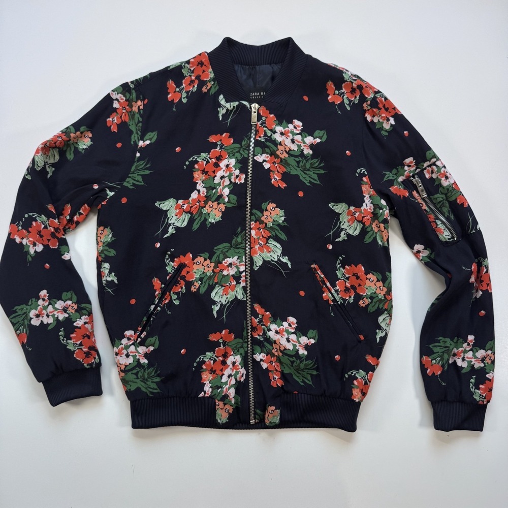 ZARA Basic Collection Floral Bomber Jacket Womens XSmall Lightweight Lined